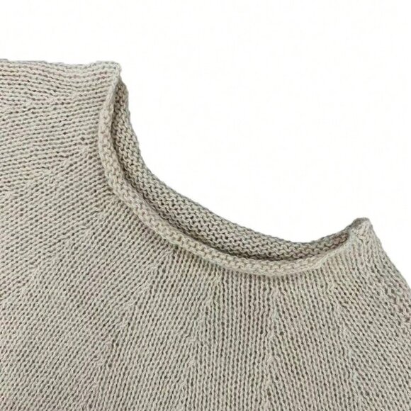 Khaki Casual Women's Solid Color Batwing Sleeve Round Neck Knit Sweater - Picture 4 of 5